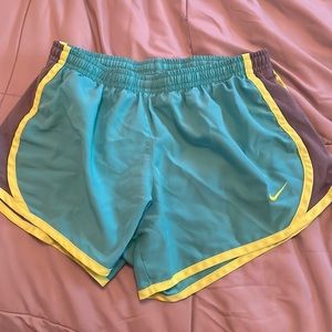 Turquoise and yellow Nike Athletic Shorts